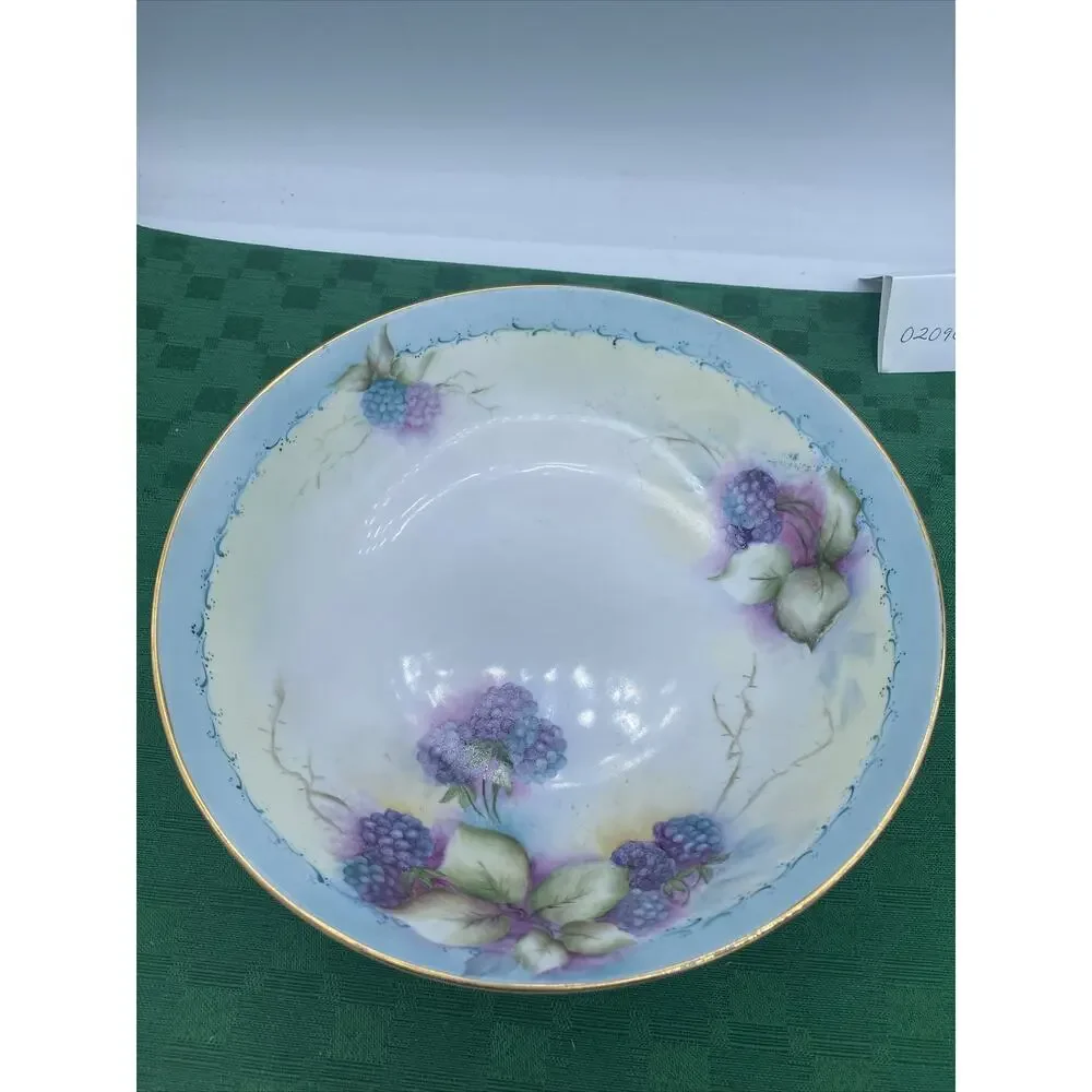 Antique Blackberry Hand Painted Porcelain Bowl Unbranded 9” Diameter